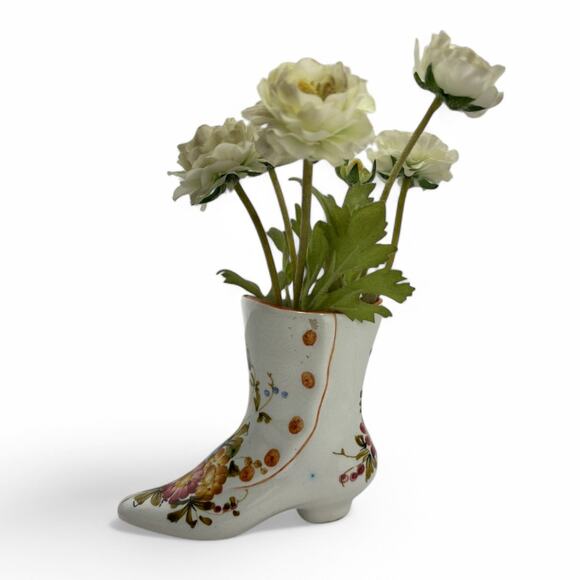 Vintage Bassano Italy Hand-Painted Ceramic Boot Vase – Floral Faience Pottery - Picture 1 of 16